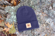 Leather Patch Beanie | Navy